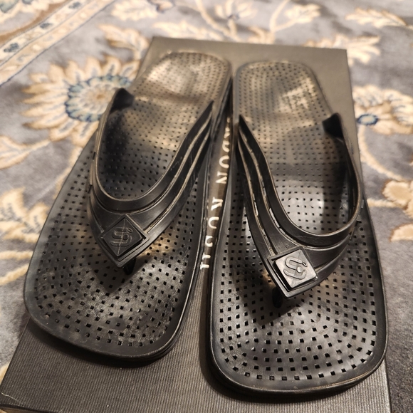 Sensi Black Sandals Square Toe Flip-Flops US 10 Italy - Picture 3 of 5